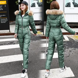 -20 Degrees Warm One Piece Jumpsuit Women Outfit Ski Suit Jacket Winter Parka Female Hooded Bodysuit Overalls Women Tracksuits