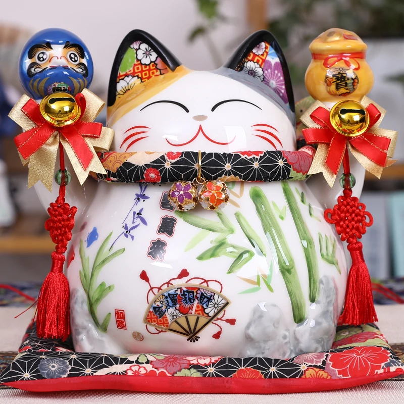 

8.2 inch Ceramic Maneki Neko Coin Bank Lucky Cat Daruma Money Box for Wealth Feng Shui Home Decorative Ornament