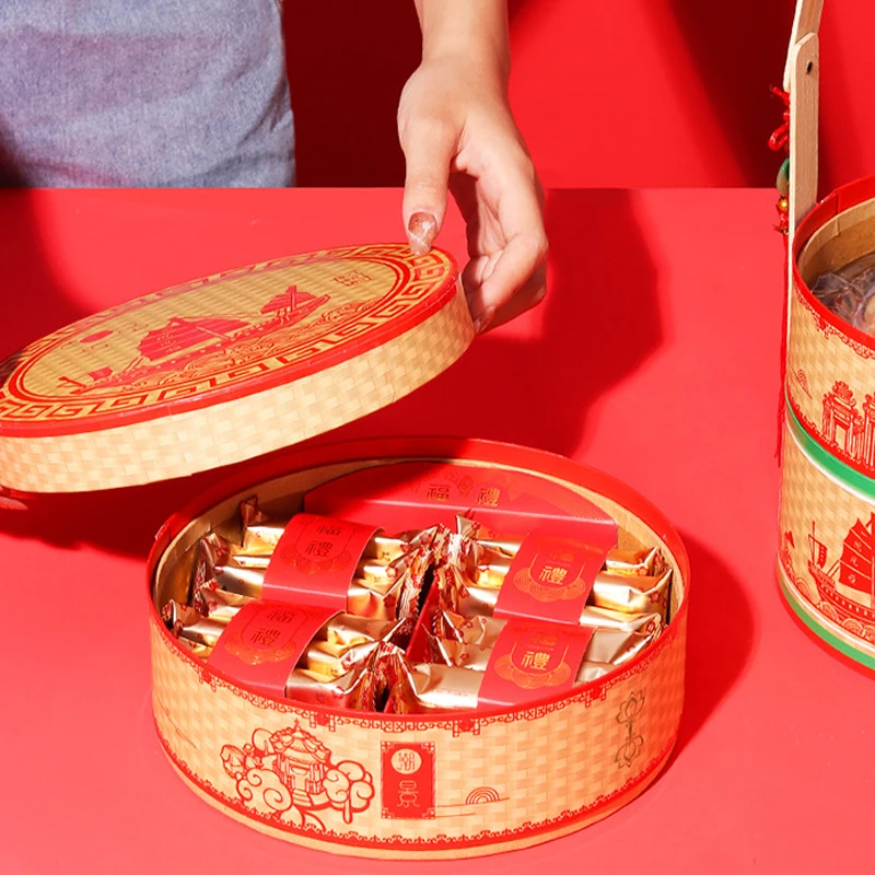 Chinese Traditional Three-Layer Round Hand-Held Gift Box Chaofu Gift Spring Festival Mid-Autumn Festival Gift Box