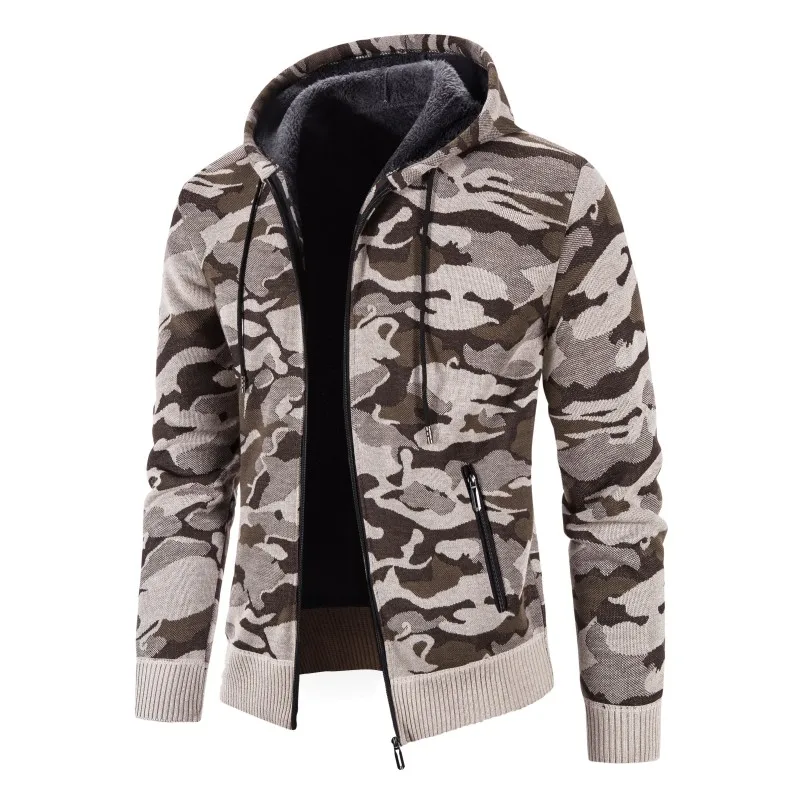 

2021 Men Sweater Fleece Cardigan Winter Men's Hooded Sweaters Jacket Male Camouflage Thick Warm Sweatercoat