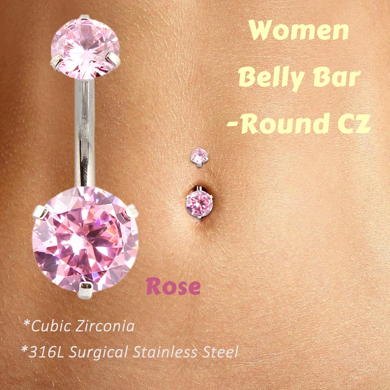 1 Pc/Pack 316L Surgical Stainless Steel Belly Button Rings Navel Piercing Bar with Round CZ-Cubic Zirconia Body Jewelry