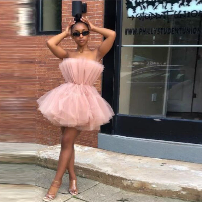 Lovely Pink Short Prom Gowns Formal Dresses Lush Puffy Tulle Above Knee Cocktail Party Dresses robe de soiree 2020 Abendkleider