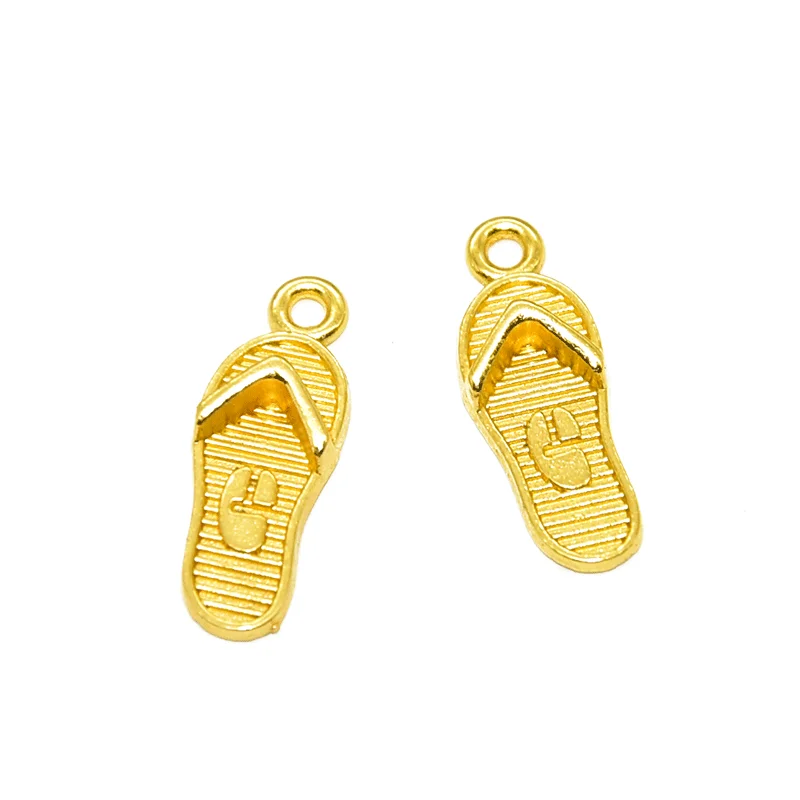 20PCS  Wholesale Vintage  Metal Gold Color Flip Flops Charms  Pendant  For  DIY Handmade Jewelry Accessories Supplies