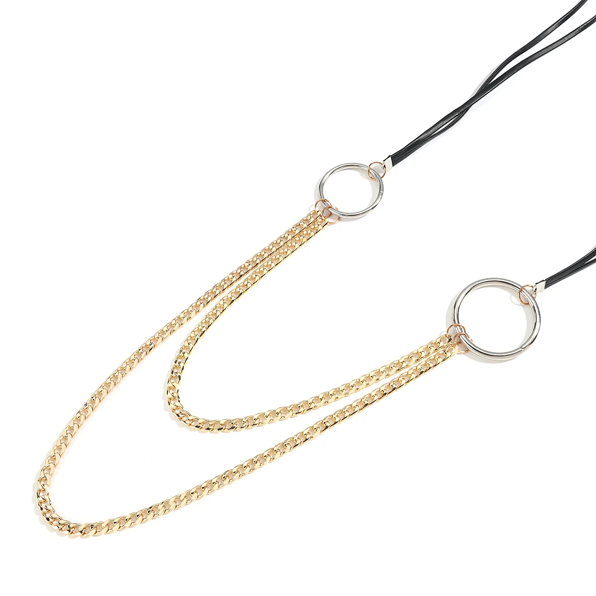 Amorcome Steampunk Link Chain Leather Pendant Necklaces for Women Black Long Necklace Choker Punk Sweater Chain Winter Jewelry
