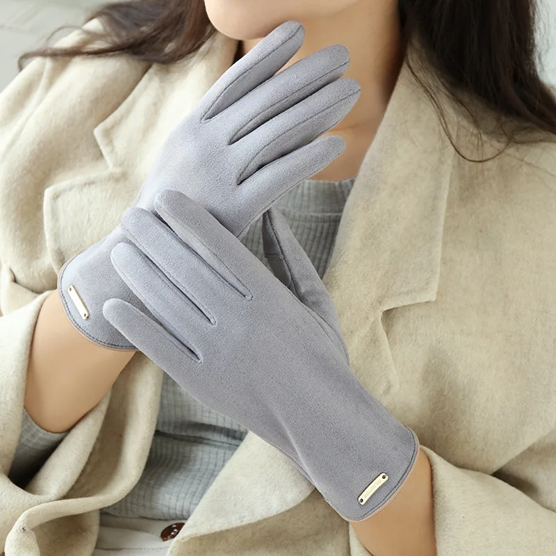 Gants d\'hiver chauds en daim et cuir pour hommes, pour la conduite à écran tactile, en velours Plus épais, à rabat, pour cyclisme, R57