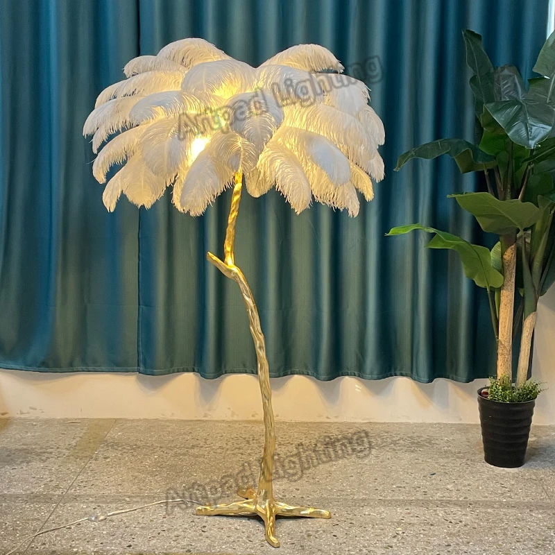 Nordic Ostrich Feather Floor Lamp Stand Light 1.7M Modern Interior Lighting Living Room Decor Home Floor Bedside Standing Lamps