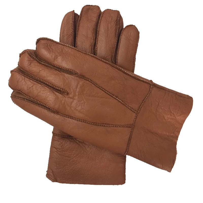Guantes térmicos de piel de oveja auténtica para hombre, manoplas cálidas de piel de cabra, cachemira, cuero Real, guantes de nieve, Manual,