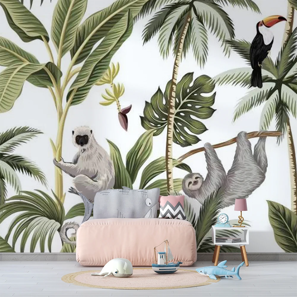 

Bacal 3D wallpaper Southeast Asian Toucan Monkey tropical wall murals Tropical Jungle Animals 3d Mural Wallpaper Living Room