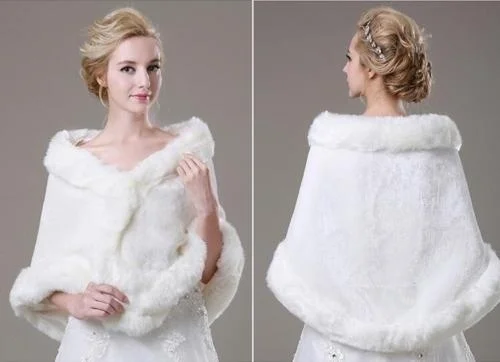 Rood/Ivoor Wedding Bolero Winter Bridal Bolero Faux Fur Wedding Sjaals Wome Wraps Bridal Jacket Party Coat Bridal Shawl