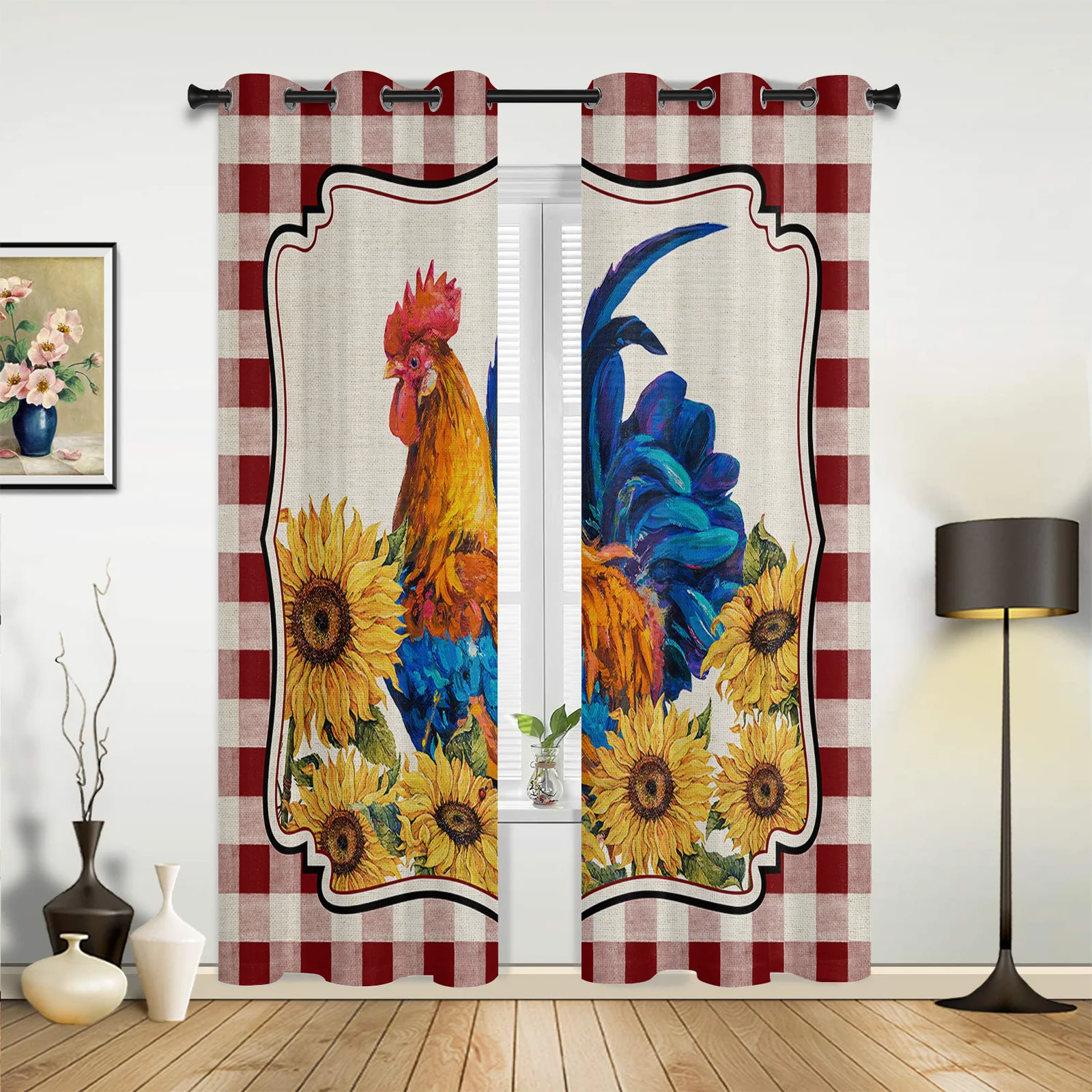 Modern Curtains Farm Chicken Sunflower Lattice Baby Room Bedroom Creative Curtains Kitchen Living Room Terrace Valance Curtains