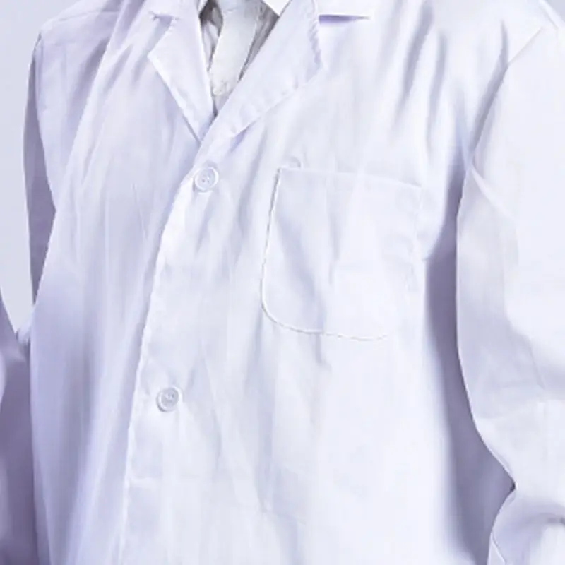 ผู้หญิงผู้ชาย Unisex White Lab Coat Notched Lapel Collar ปุ่มลงพยาบาลทางการแพทย์ Doctor ชุดเสื้อ