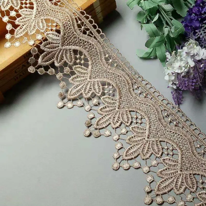 3 yard Brown Polyester Flower Handmade Embroidered Fabric Lace  Trim Applique Ribbon DIY Sewing Craft Decoration