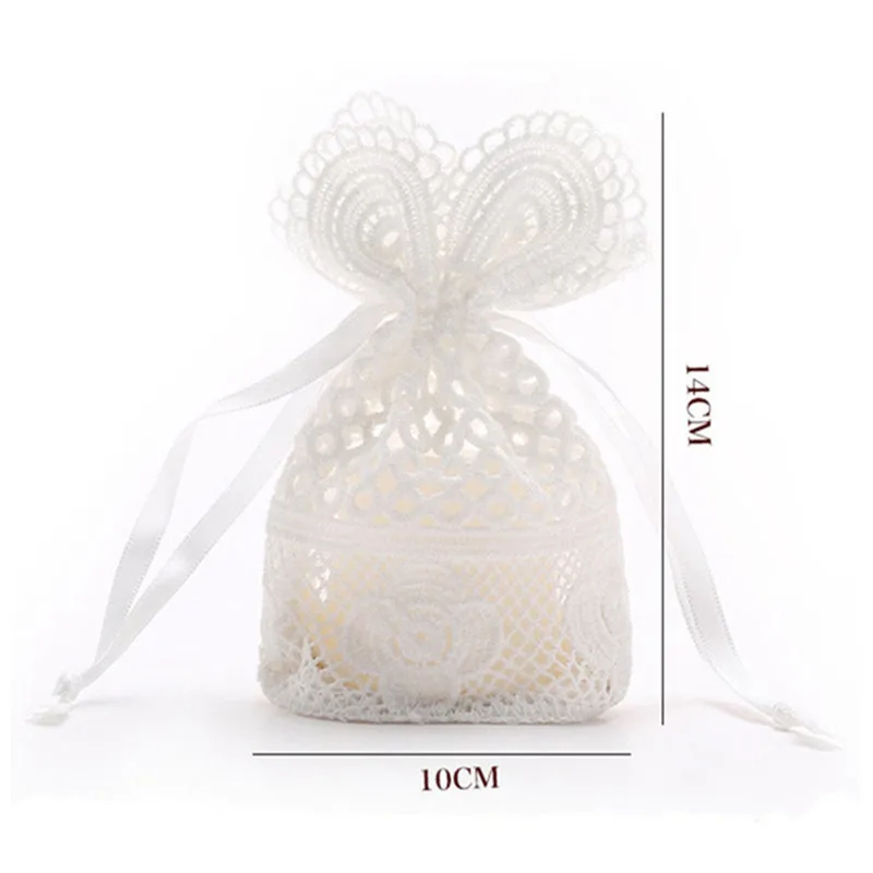 24pcs 10x14cm White Organza Bag rose gold Wave Lace Drawstring Bag Jewelry Bag Packaging Gift Bag Wedding Party Christmas Bag