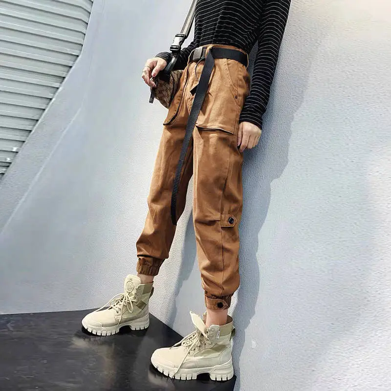 2020 Hip Hop Pants Women Streetwear Spring Autumn Women's Cargo Pants Pantalones Mujer Cintura Alta Loose Trousers Lace Up Pants