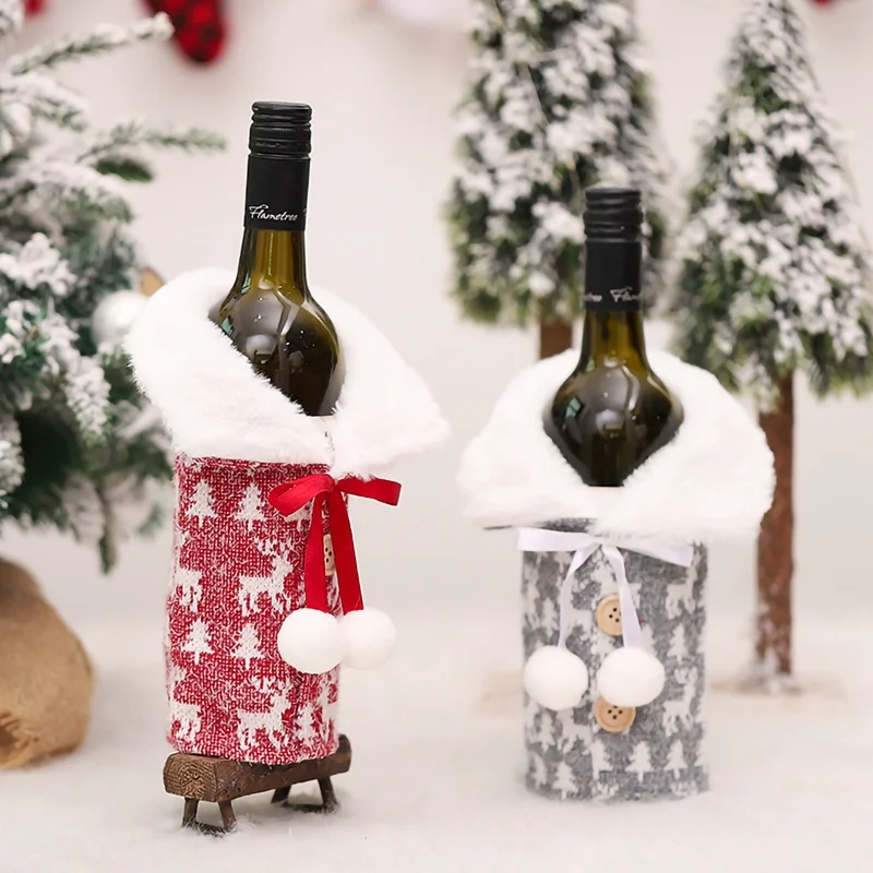 Funda navideña para botella de vino, adorno navideño para el hogar, Decoración de mesa, regalo de Año Nuevo, 2024