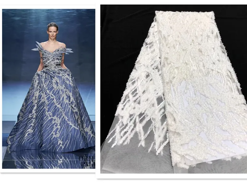 New design african tulle lace fabric with small 3d  french net lace 4JRB-206601 embroidered lace fabric for fashion show