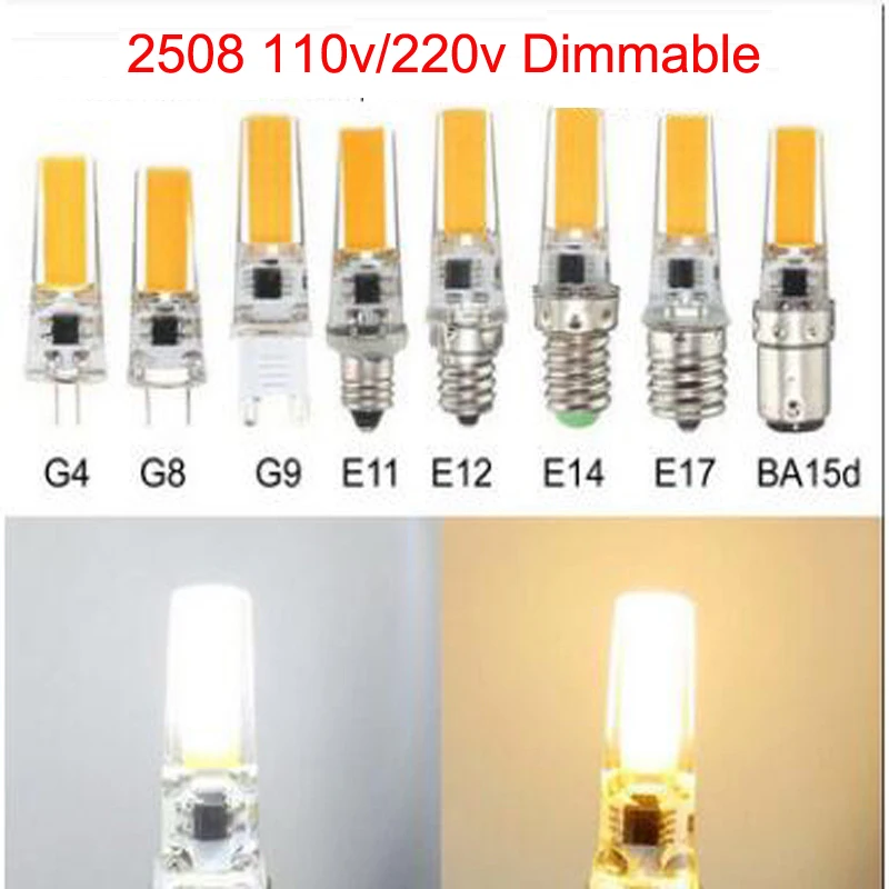 

10pcs Dimmable LED Bulb G4 G8 E12 E14 E17 BA15D 110v 220v 6w 2508 COB Mini Spotlight Chandelier Crystal Replace 60w Halogen