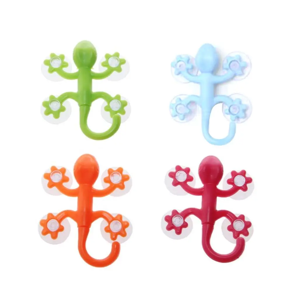 Wall Hook Hanger Gecko Hook with 4 Suction Cup Super Suction Cartoon Hook for Kitchen Bathroom Household Decoration