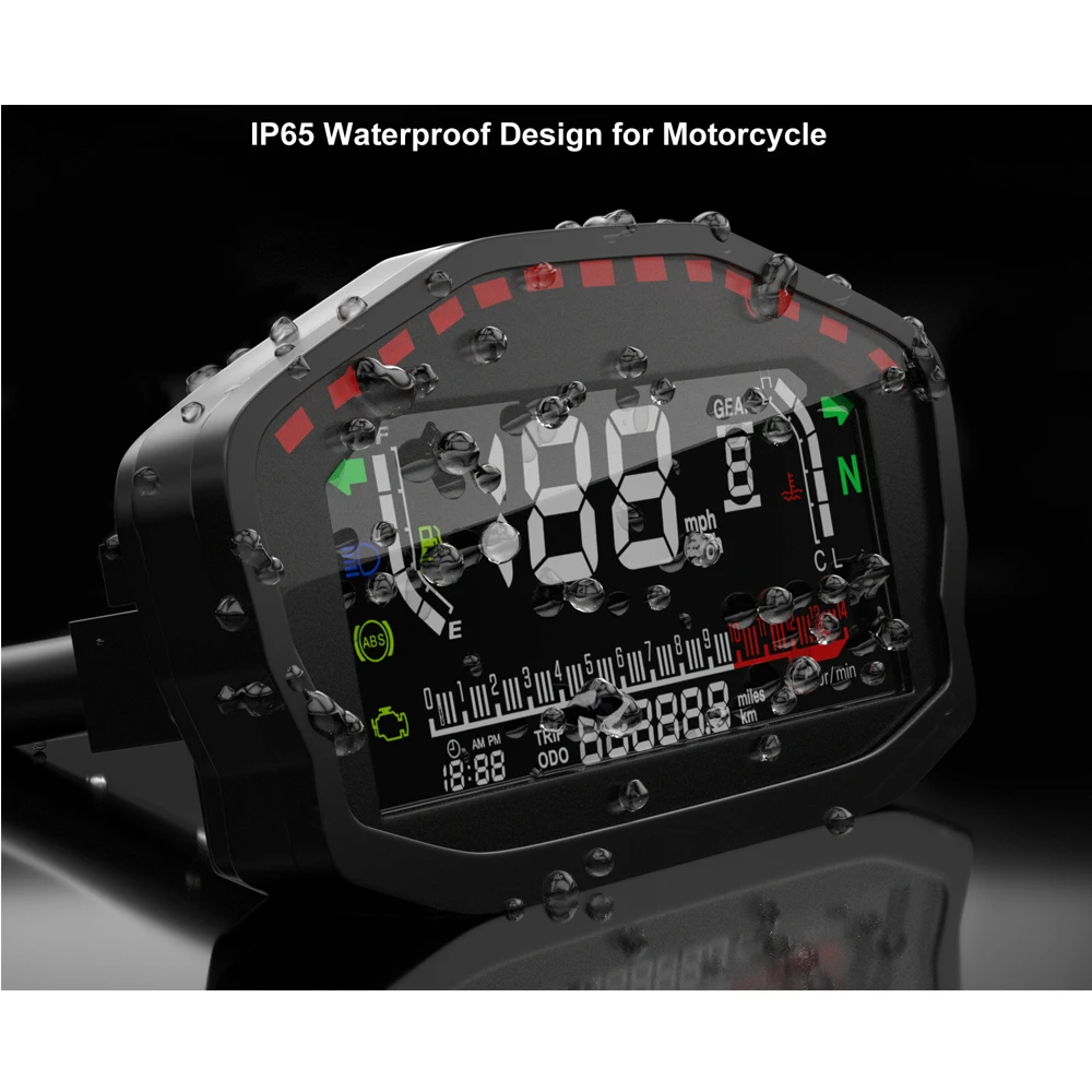 

New Motorcycle LCD GPS Speedometer RPM Tachometer Fuel Level Water Temperature Indication Light Multi-Function Display Vehicle