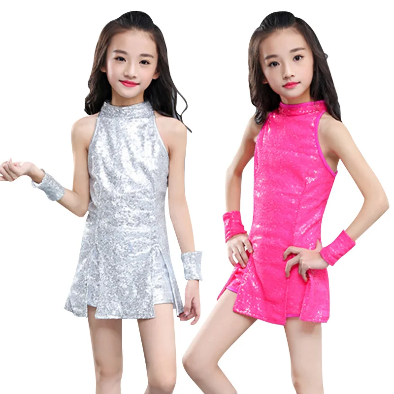 Sexy Girls Sequins Cultivate One\'s Morality Jazz Dance Costumes New Modern Hip Hop Dance Wear Children Cheerleaders clothing