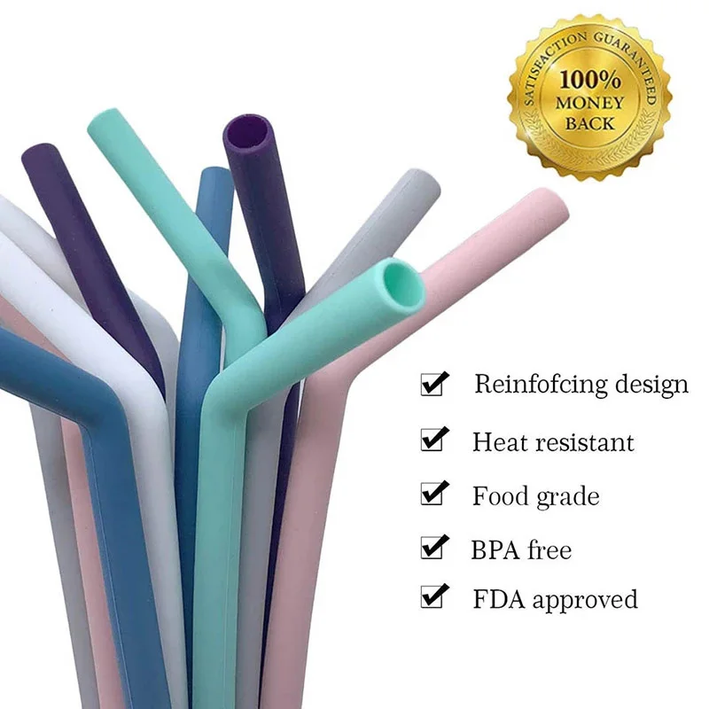 BOZZH 6Pcs Reusable Silicone Straw Drinking Straws With Cleaning Brush Environmental Protection Straws Party BPA Free