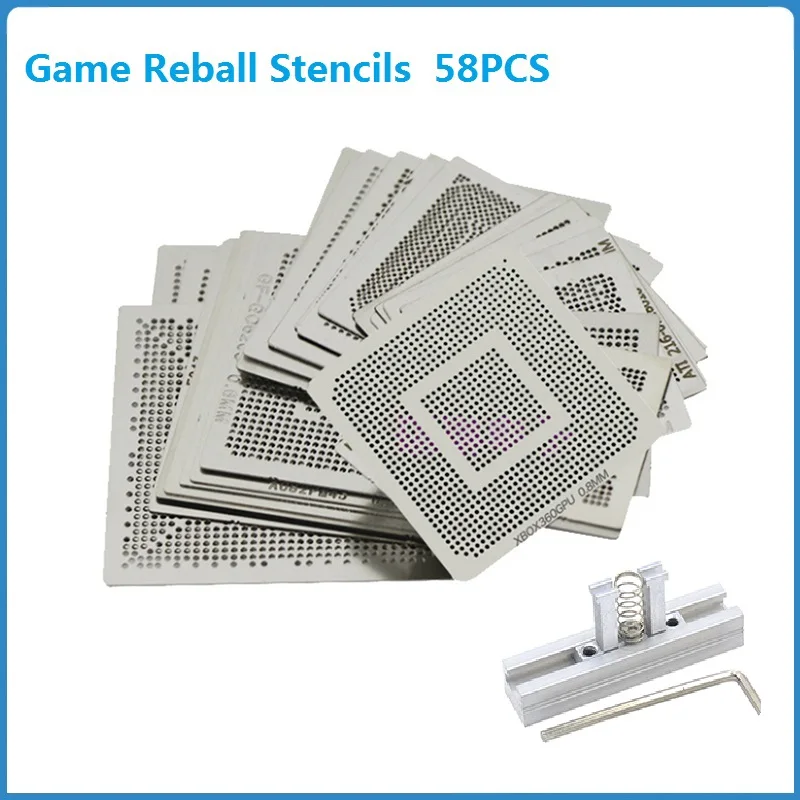 58pcs Direct Heat Stencils Set For Game Console PS3 CPU PS4 GPU XBOX 360 CXD WII BGA Reball Universal Directly Stencil IC Chip