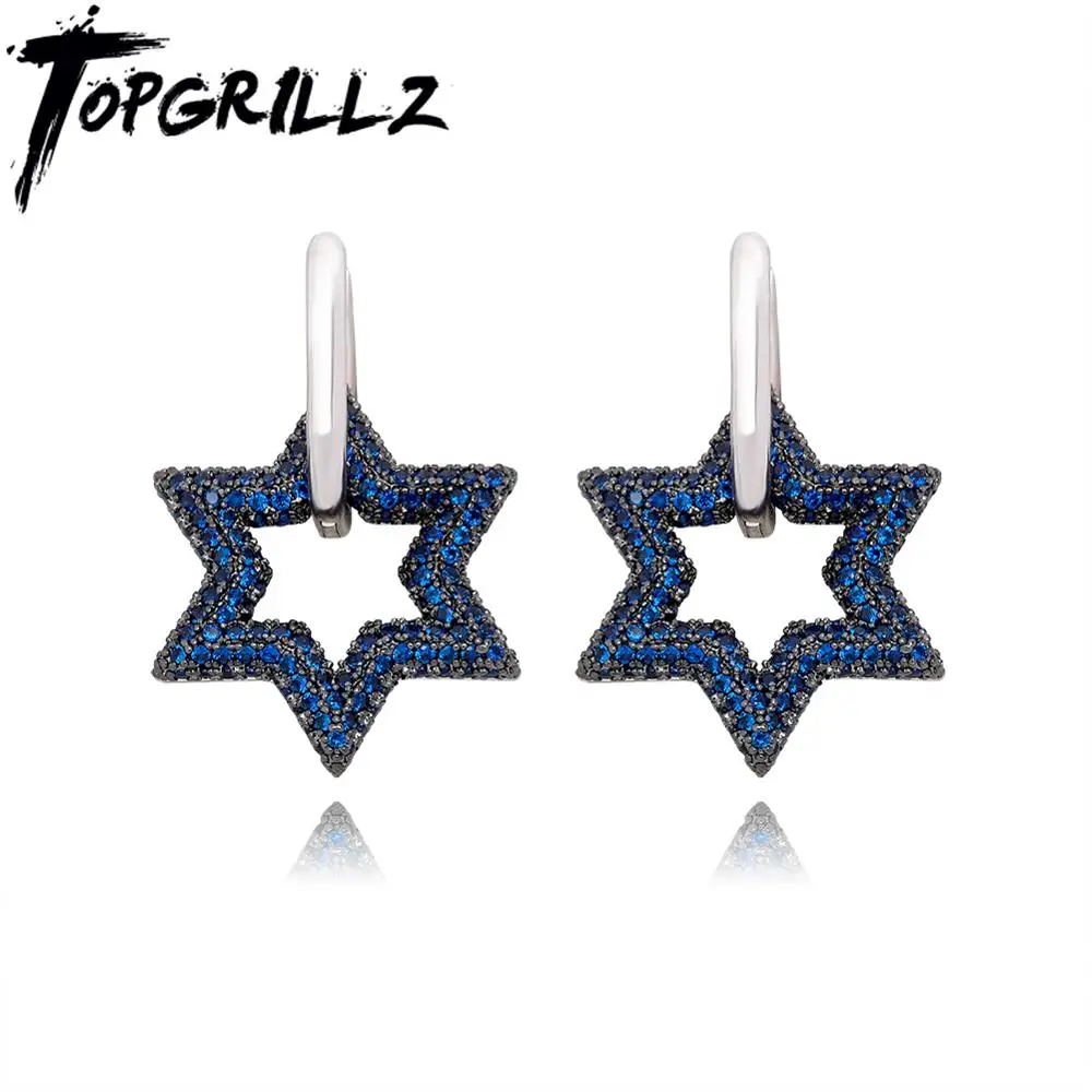 TOPGRILLZ 5 Color Five-pointed Star Earrings Earrings Iced Cubic Zirconia Earrings Hip Hop Fashion Jewelry For Gift Minimalist