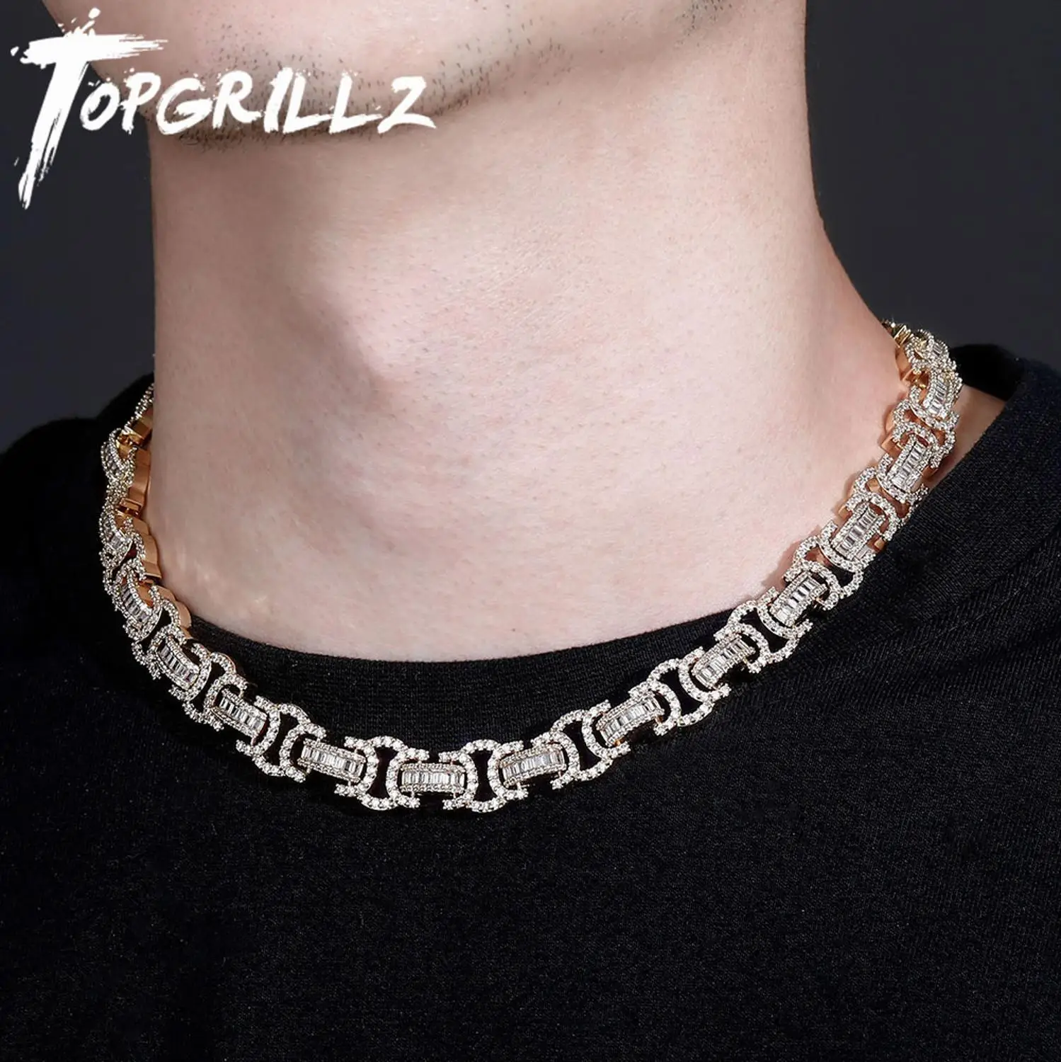 

TOPGRILLZ New 13mm Cuban Chain Necklace Iced Out Micro Pave Cubic Zirconia Women's Necklace Hip Hop Fashion Jewelry For Gift