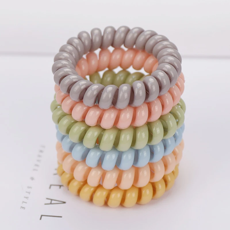 7pcs/lot Telephone Cord Elastic Ponytail Holders Girls Women Hair Ring Accessories Fashion Big Size Cream Colors Hot Tie Gum