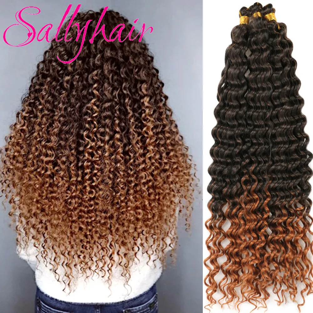 Sallyhair 20Inch 100gram Deep Wave Crochet Hair Natural Water Wave Synthetic Braid Hair Afro Curls Ombre Braiding Hair Extension