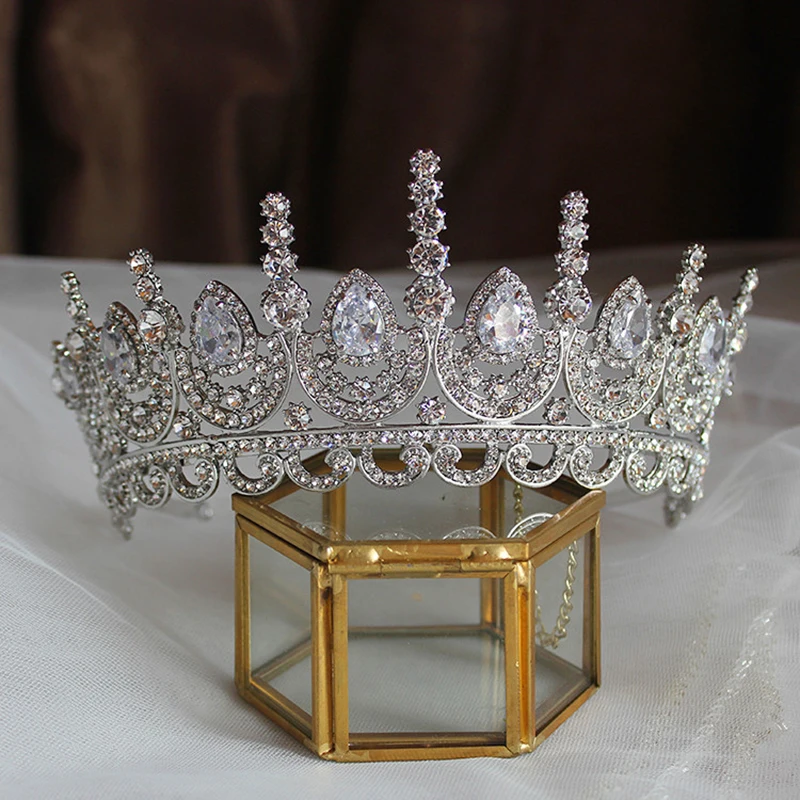 Luxury Zircon Vintage Baroque สาว Headdress Rhinestone อุปกรณ์เสริมผมเครื่องประดับเจ้าสาว Crown Headpiece