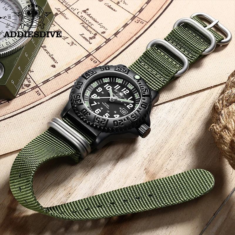 ADDIES Top Military Nylon Strap Sport Watches Men Luxury Waterproof Luminous Quartz Wrist Watch Man Clock Relogio Masculino