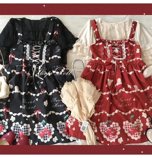 Lolita-vestido vintage de encaje con lazo para niña, ropa de princesa para fiesta de té, dulce estampado victoriano, kawaii, gótico, lolita, con tirantes