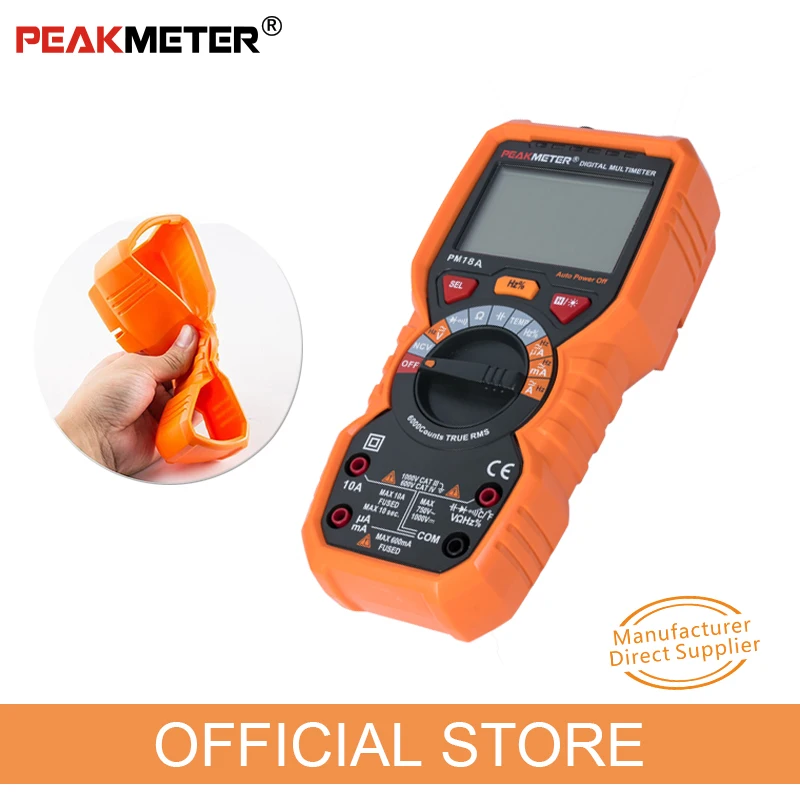 PEAKMETER Multimeter Voltmeter Ammeter PM18A with True RMS AC DC Voltage Resistance Capacitance Frequency Temperature NCV Tester