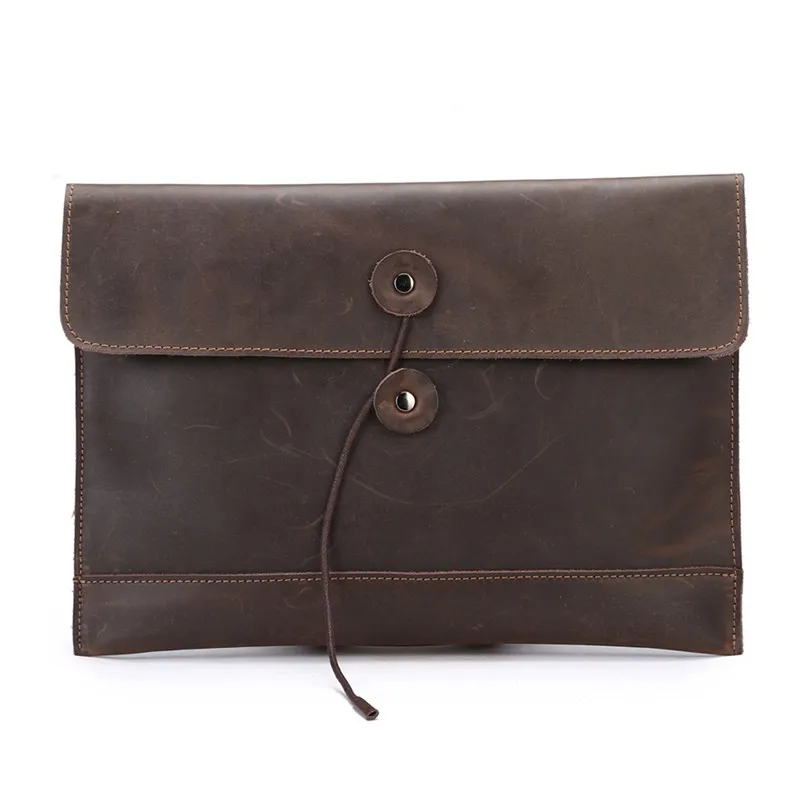 Genuine Crazy Horse Leather Document Bag Pouch A4 Men briefcase Portfolio Brown Clutch Purse Envelope Bag for ipad