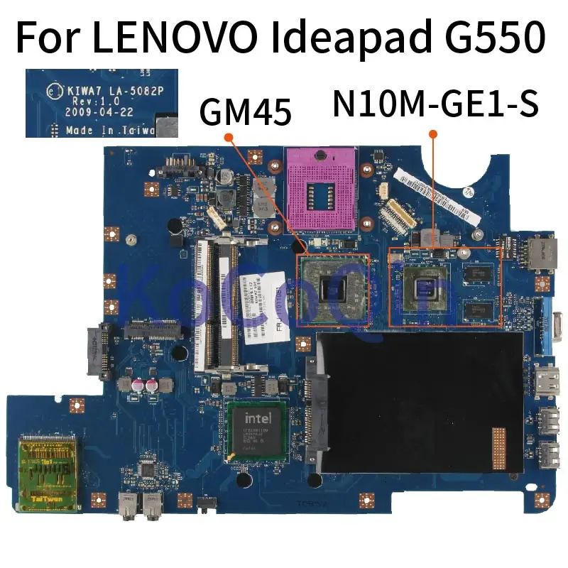 

KoCoQin laptop Motherboard For LENOVO Ideapad G550 HDMI Mainboard KIWA7 LA-5082P DDR3 N10M-GE1-S