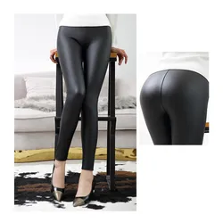 Everbellus Hohe Taille Leder Leggings für Frauen Schwarz Licht & Matt Dünne & Dick Femme Fitness PU Leggings Sexy Push-up Schlanke Hosen