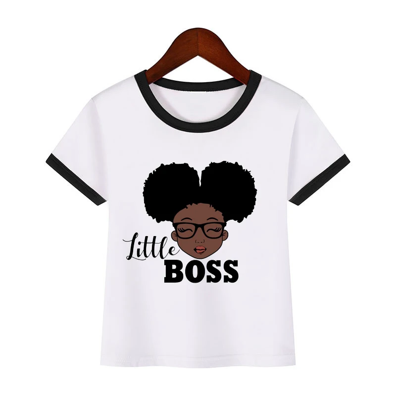 Cute melanin queen little boss print funny black girls t-shirt children's white t shirt clothes kid's black girl magic tshirt