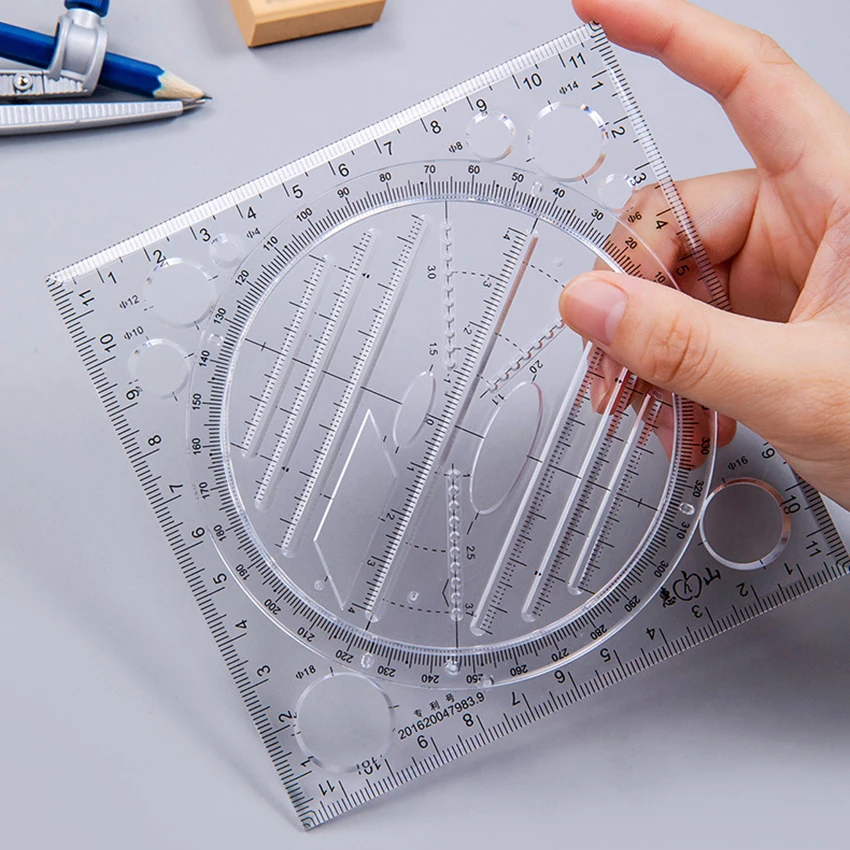 Multifunction Rotatable Drawing Template Art Design Construction Architect Stereo Geometry Circle Drafting Measuring Scale Ruler