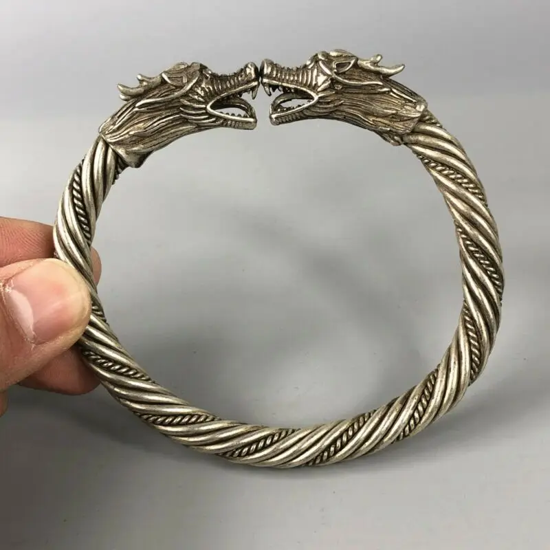 Prachtige Chinese Rare Collectible Tibet Zilver Handwerk Dragon Amulet Armband