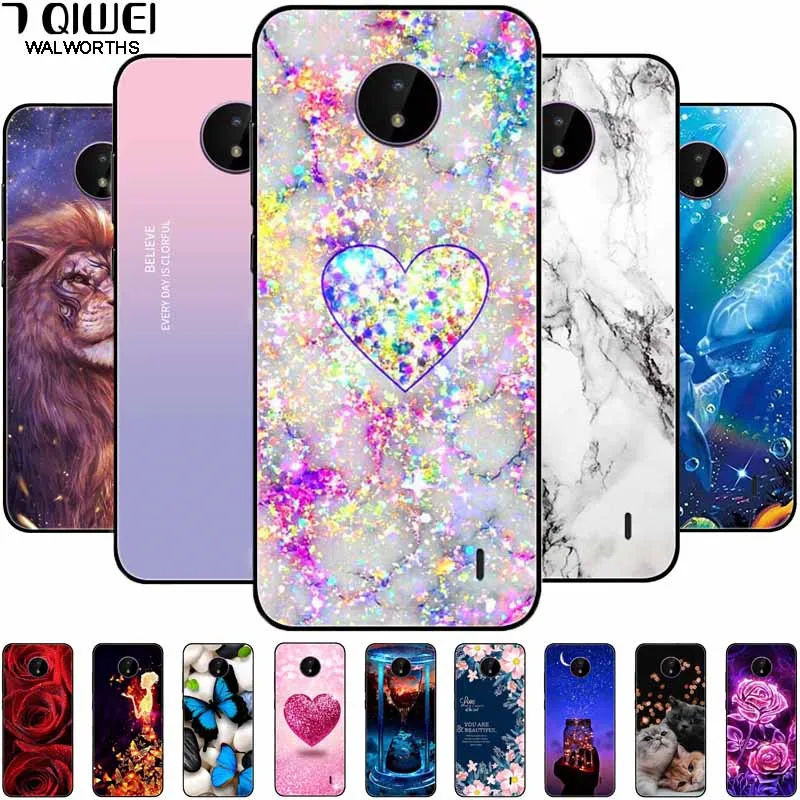 For Nokia C20 C10 C30 Cover Silicone Lovely Cat TPU Painted Black Bumper for NOKIA C10 C30 C 20 Phone Cover Protective Shells