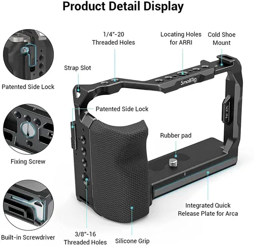 Imagen 2 del producto Jaula completa SmallRig con mango lateral de silicona para Sony A7C con orificios de localización para placa de liberación rápida ARRI Arca y zapata fría
