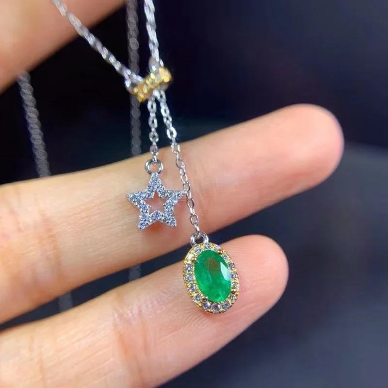 Jewelry Natural Emerald Pendant for Office Woman 925 Silver Emerald Pendant Fashion Gemstone Pendant