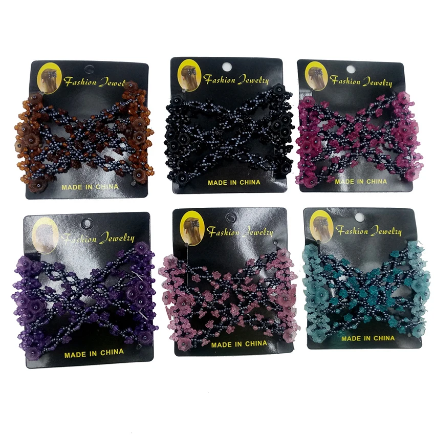 مشط شعر معدني للسيدات والفتيات، مشبك أمشاط تصفيف الشعر، مشابك أمشاط مطرزة سهلة التمدد، إكسسوار للشعر، 5 ألوان