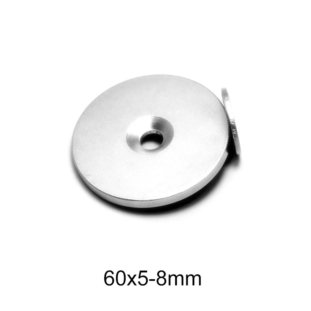 1/2/5PCS 60x5-8 mm Big Search Magnet Strong 60mm X 5mm Round Neodymium Magnet 60*5-8 mm N35 Permanent Magnet Disc 60*5 Hole 8mm