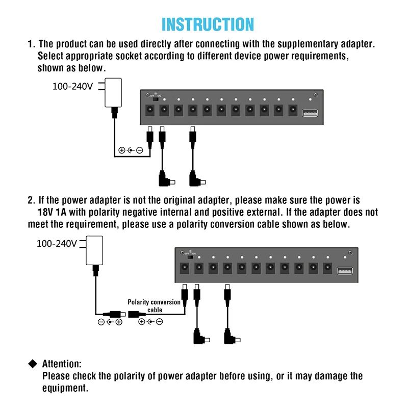 Amuzik Guitar Pedal Power Supply 10 Isolated DC Pedals Power Source  Output 9V/12V/18V Guitar Effector USB Charging Port