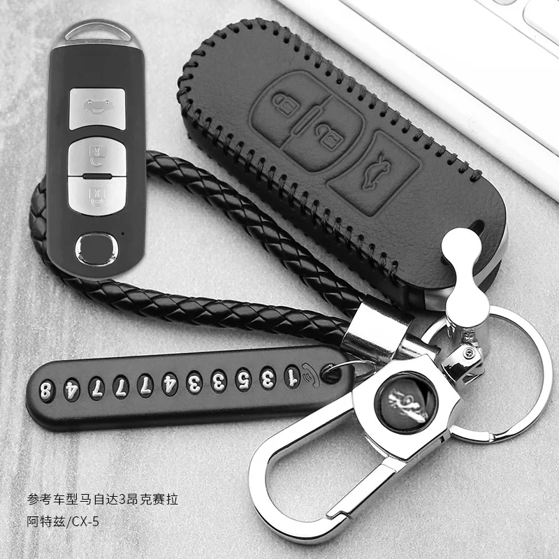 Leather Car Remote Key Case Cover For Mazda 2 3 6 Axela Atenza CX-5 CX5 CX-7 CX-9 2014 2015 2016 2017 Smart 2/3 Buttons