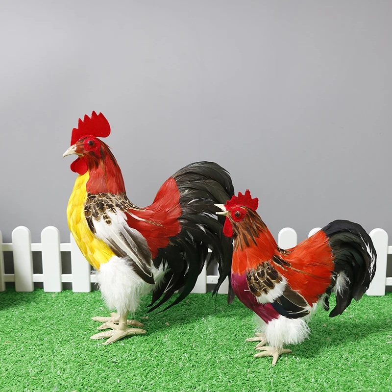 Spring Easter Chick Decor Realistic Feather Chicken Cock Figurine Photography Props Supermarket Display Home Decoration