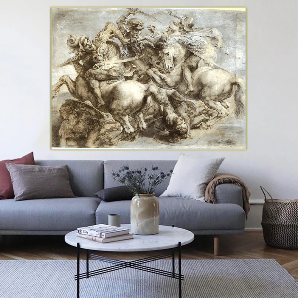 The battle of Anghiari by Leonardo da Vinci Canvas Oil Painting Famous Artwork Picture Wall Decor Home Living room Decoration