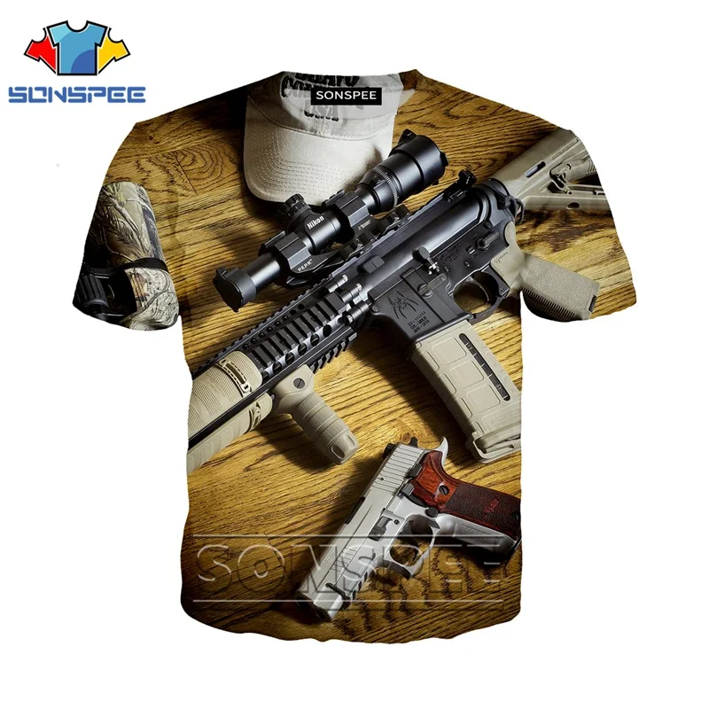 SONSPEE Anime 3D Print Funny T Shirts Men Gun Streetwear Women Tops Bullet Fashion T-shirts Harajuku Tees Funny Homme Clothing